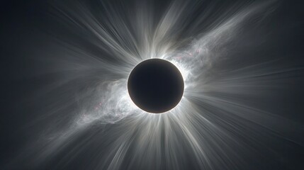 Obraz premium A dramatic total solar eclipse with the sun corona glowing around the dark moon.
