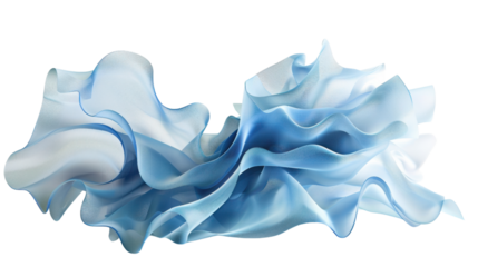 Blue wavy transparent cloth flowing in the air with alpha channel