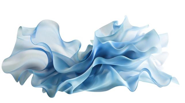 Blue wavy transparent cloth flowing in the air with alpha channel