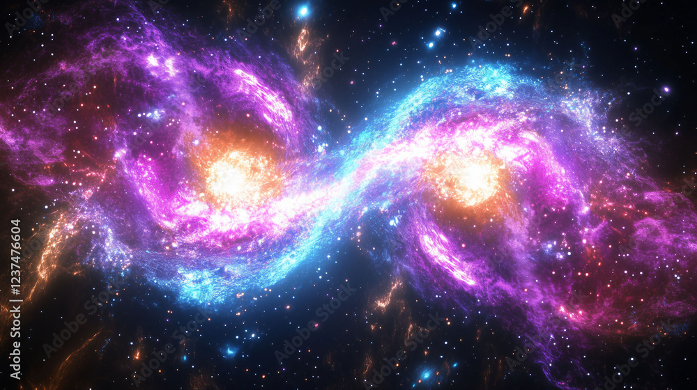 Aufkleber intergalactic collision creates a stunning display of cosmic colors and energy in deep space. genera