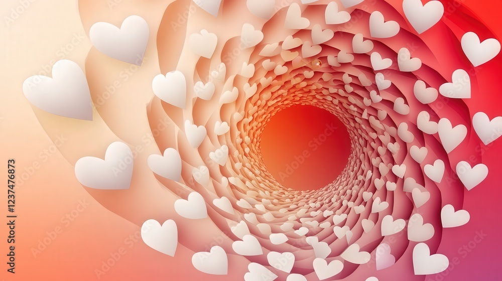 Aufkleber valentine day design with white and red heart stickers aligned to form a swirling spiral pattern on 