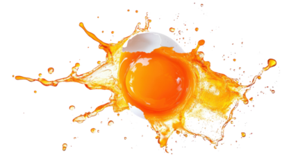Broken egg yolk splashing on transparent background