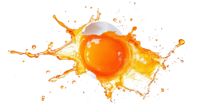 Broken egg yolk splashing on transparent background