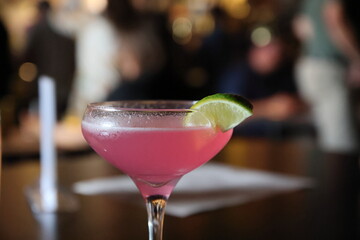 Colorful cocktail on the table at a restaurant in downtown Columbus, Ohio.