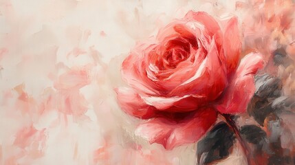 impressionist-style rose painting with soft brushstrokes in varying shades of red and pink, symbolizing passionate love on Valentine's Day.