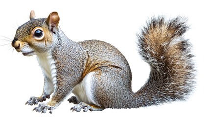 Obraz premium Grey squirrel sitting, wildlife, nature, isolated background, ideal for educational materials