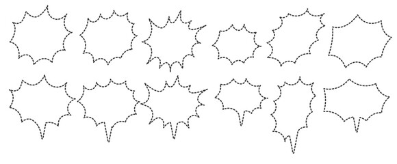 シンプルなトゲトゲの吹き出しのセット　点線