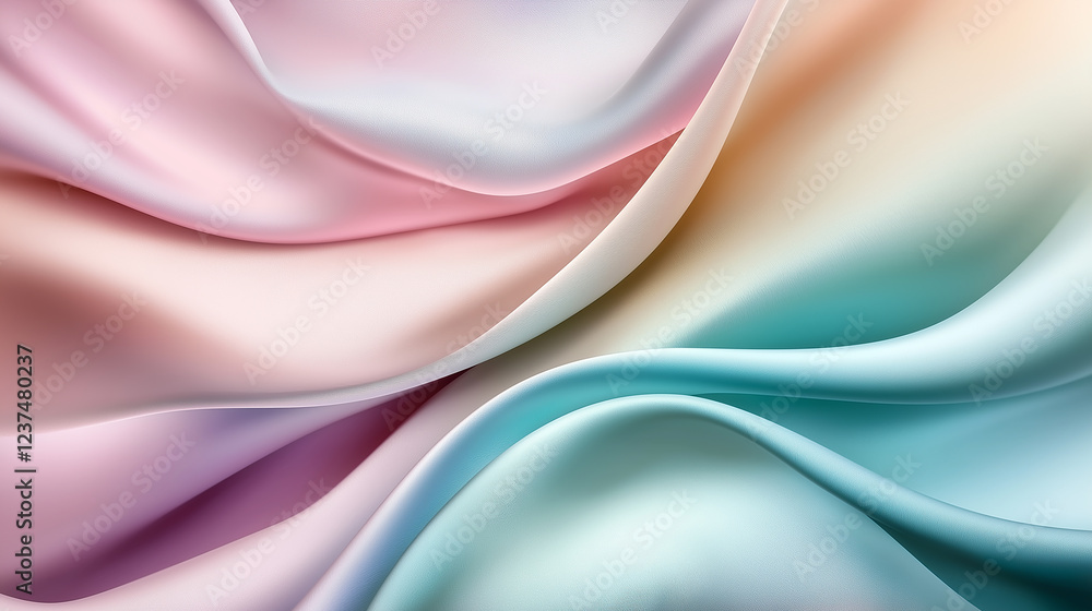 Poster pastel colored silk fabric flowing creating smooth shapes