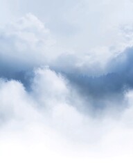 Misty mountain forest view, aerial shot. Background Cloudy sky, nature wallpaper