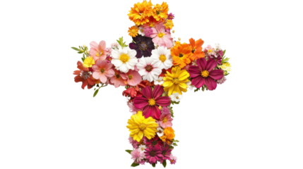 Colorful flower cross signifying hope and renewal on transparent background