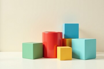 Obraz premium Colorful Geometric Shapes Arrangement on a White Surface with a Light Beige Background