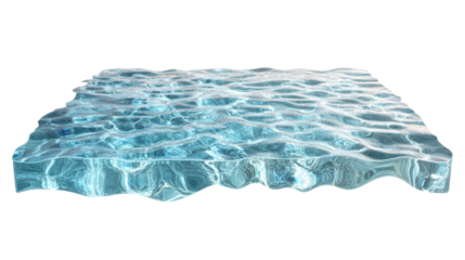 Transparent section of clear blue water gently rippling on transparent background