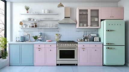 Retro kitchen with pastel-colored cabinets and vintage-inspired details