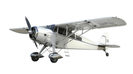 Fototapeta premium White vintage airplane flying with transparent background