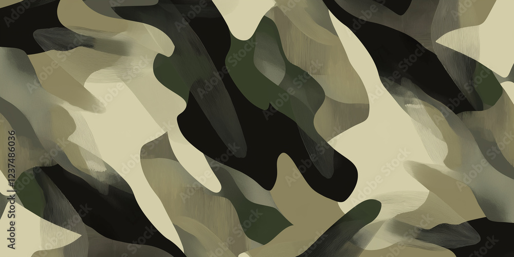 Poster camouflage pattern with soft brushstrokes creating abstract shapes