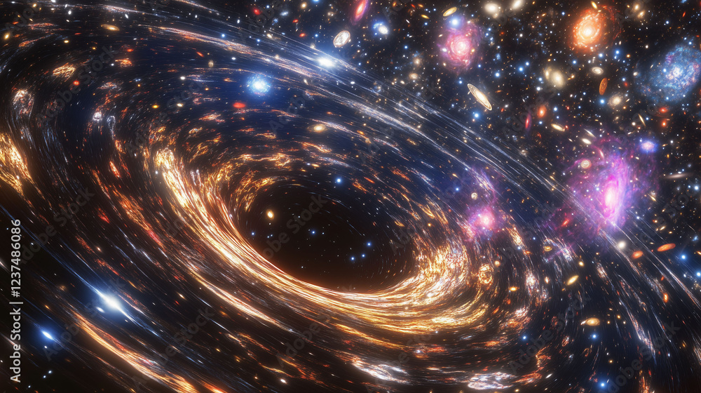 Aufkleber mystifying visualization of a black hole radiating in the depths of space. generative ai
