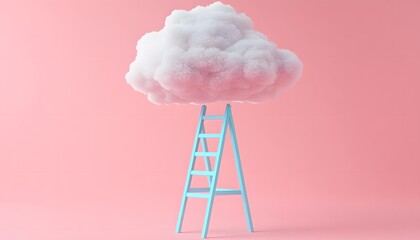 A Light Blue Ladder Reaching a Fluffy White Cloud