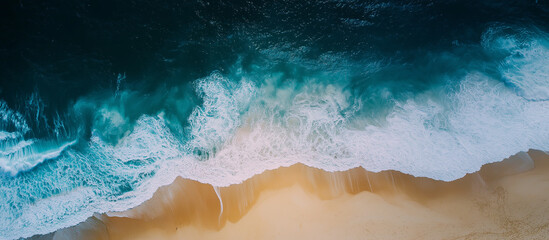 Fototapeta premium Tropical beach and sea waves, aerial abstract background, summer seasonal concept
