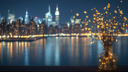Fototapeta premium Night Lights over Cityscape: Illuminated Branches Reflecting Urban Glow