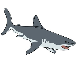 Shark in continuous line style on a white background.