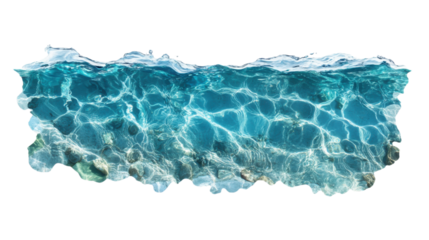 Crystal clear water surface with ripples and rocks below on transparent background