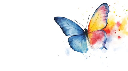 Watercolor Butterfly In Flight Colorful Wings