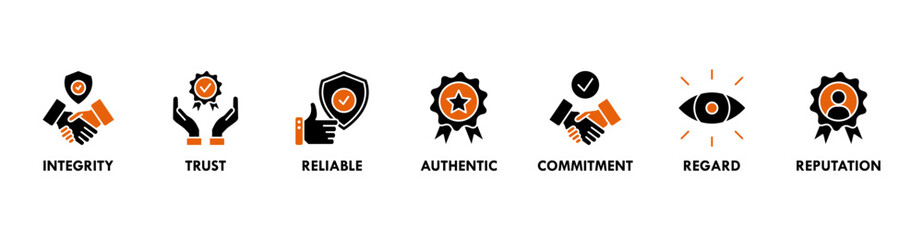 Credibility banner web icon vector illustration concept with icon of integrity, trust, reliable, authentic, commitment, regard, and reputation