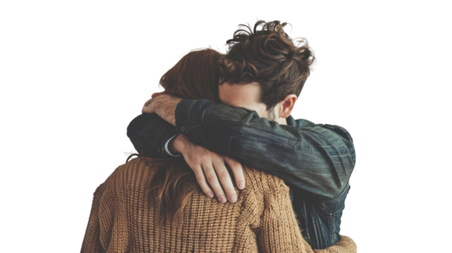 Young couple hugging each other on transparent background