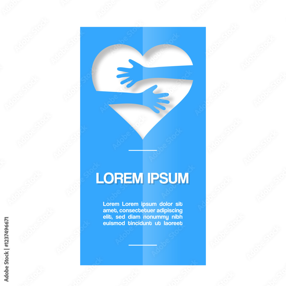 Aufkleber vector design of a folded sheet of paper with hands hugging a heart in light blue