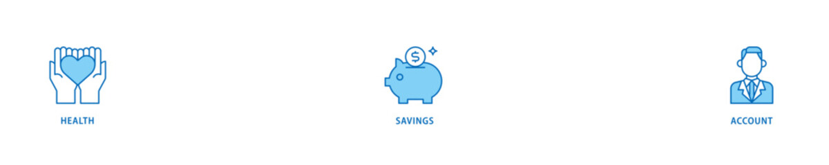 HSA icon set flow process which consists of healthcare, growth, id card, and accounting icon live stroke and easy to edit .