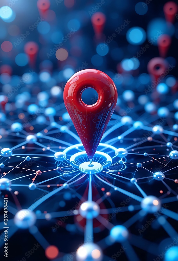 Poster red location marker in a network of connections