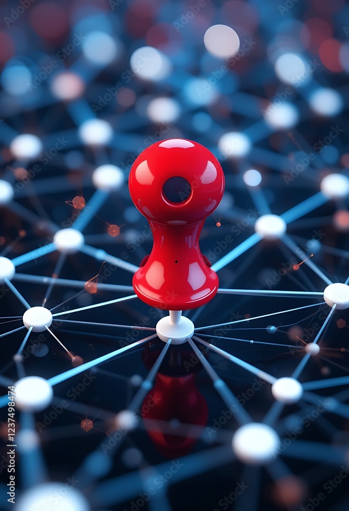 Poster red pushpin centered in a network connection
