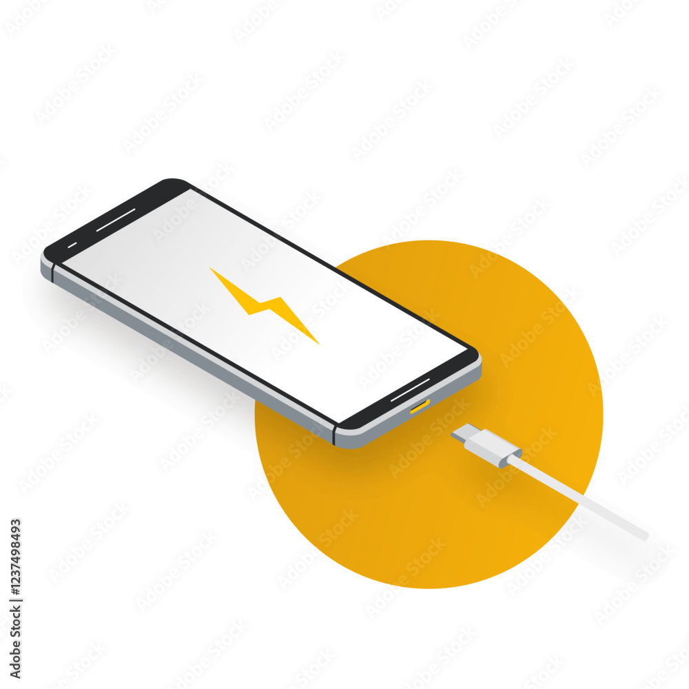 Poster vector design of smartphone with type c charger power connection