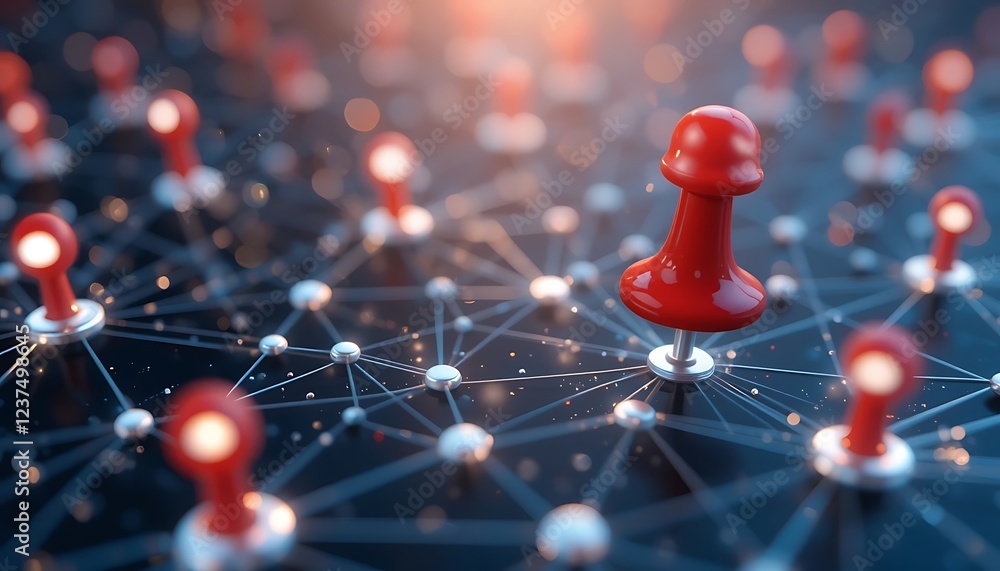 Aufkleber red pushpin central node network connection