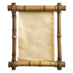 old paper with bamboo frame isolated on transparent white background, clipping path
