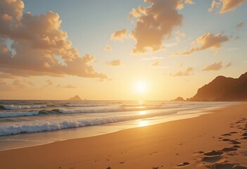 Serene Sunset Beach Scene With Gentle Waves
