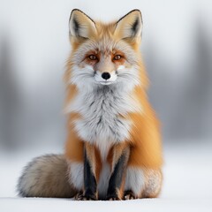 Obraz premium Majestic red fox sitting gracefully in snowy landscape