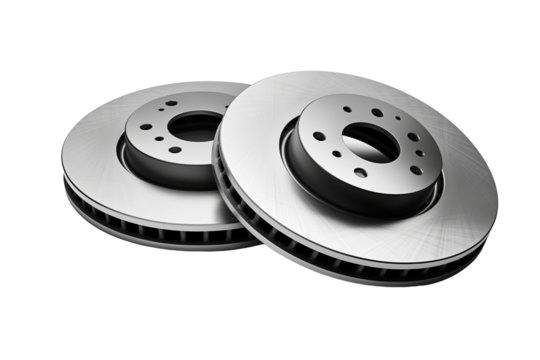 3D render of a car material with two brake rotors, isolated on transparent background