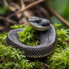 Fototapeta premium Juvenile Atheris Hispida in Jungle Habitat Showcasing Unique Coloration and Texture