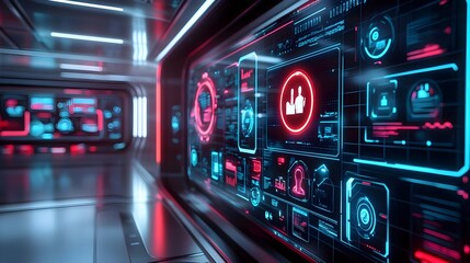 Obraz premium futuristic tech interface hud neon screens - cyberpunk aesthetics
