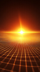Naklejka premium orange abstract grid background with sun and glowing light rays