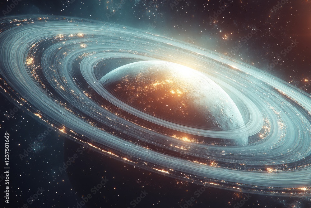 Aufkleber satellite orbiting ring structure in space: captivating view