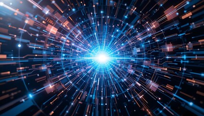 Fototapeta premium Abstract Digital Technology Tunnel Representing Data Flow