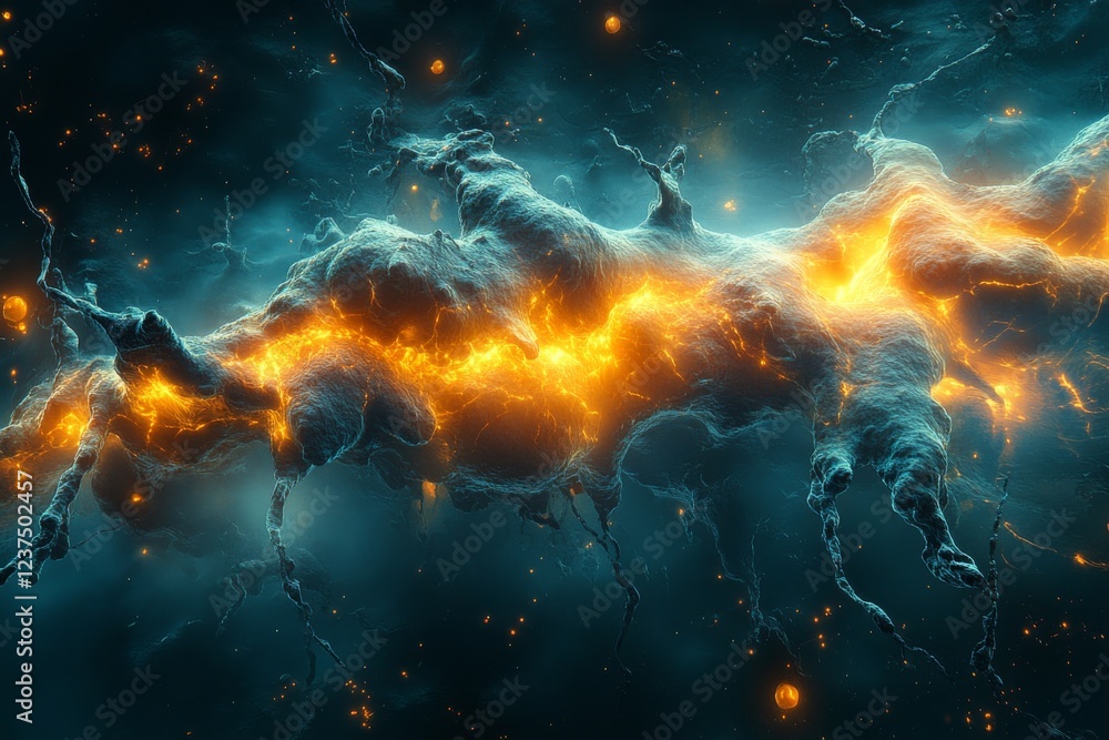 Poster enigmatic colorized electron microscope image revealing intricate microscopic details and patterns