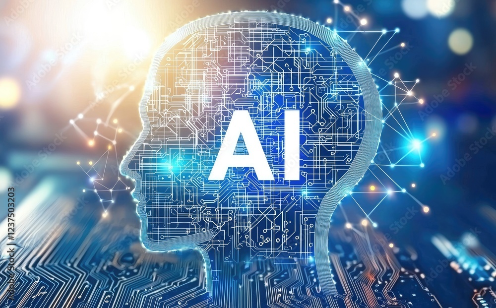 Poster a glowing ai brain illustration integrated with circuits and connections, symbolizing innovation and