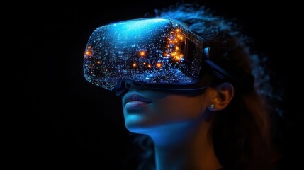 Obraz premium Woman Exploring Virtual Reality Metaverse Immersive Experience