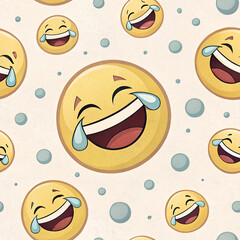 Playful laughing emoji pattern with tears on a light background for April Fool&rsquo;s Day concept, seamless texture
