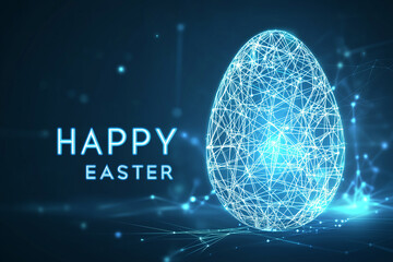futuristic technology wireframe happy easter concept with egg