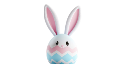 Cute easter bunny character with egg-shaped body and transparent background