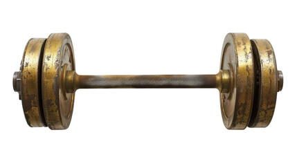 Fototapeta premium Old gold dumbbell isolated on transparent background for fitness concepts